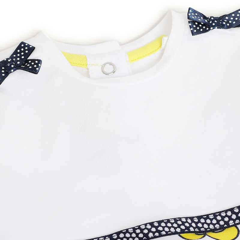 Girls White and Yellow Printed Short Sleeve Dress image number 2